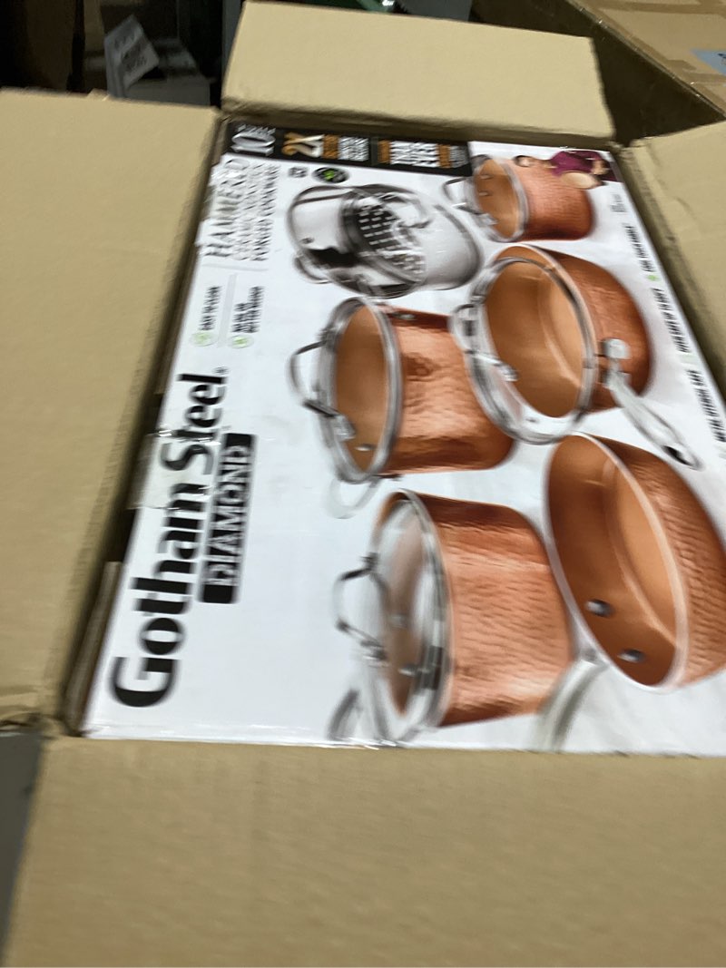 Condition photo showing Good Condition for gotham steel hammered collection pots and pans 10 piece premium ceramic cookware set – with triple coated ultra nonstick surface for even heating, oven, stovetop & dishwasher safe