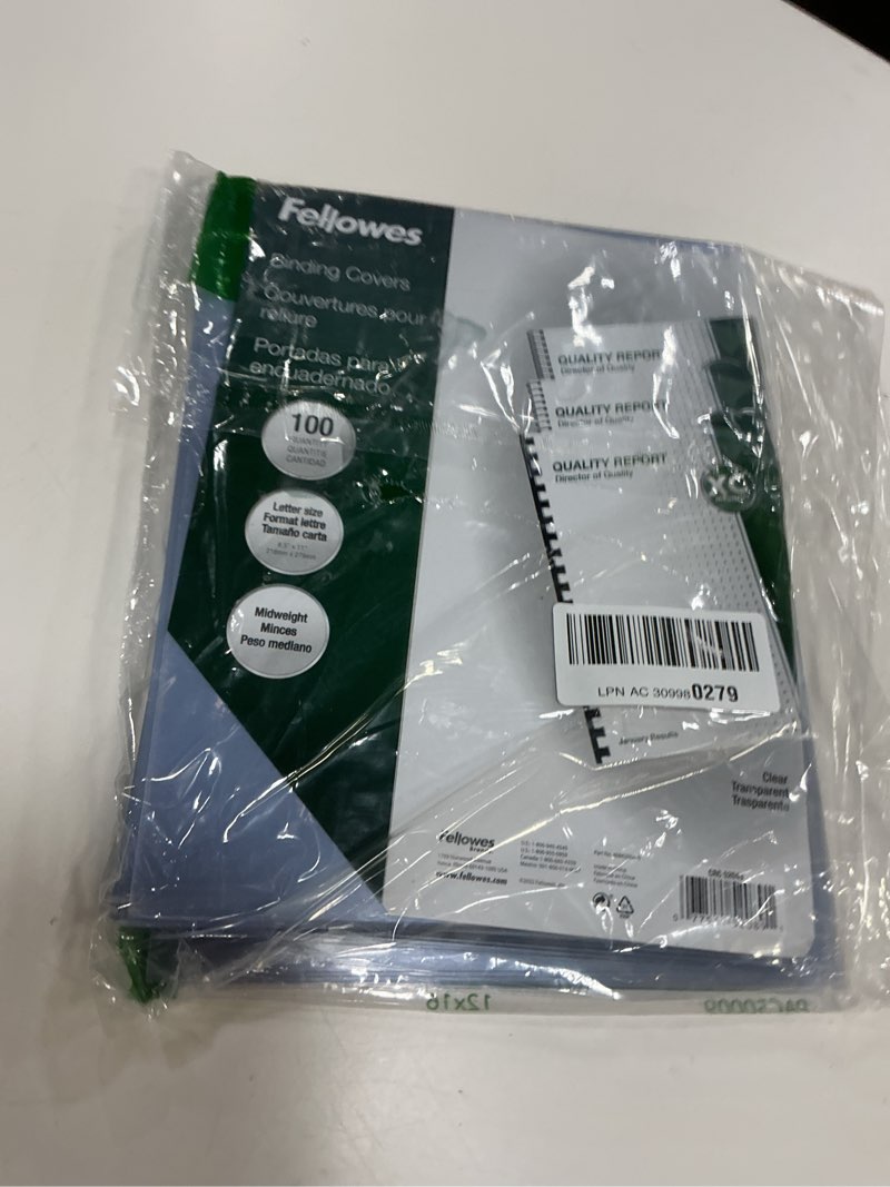 Condition photo showing Good Condition for fellowes 52089 binding presentation covers, 8mil, letter, 100 pack, clear