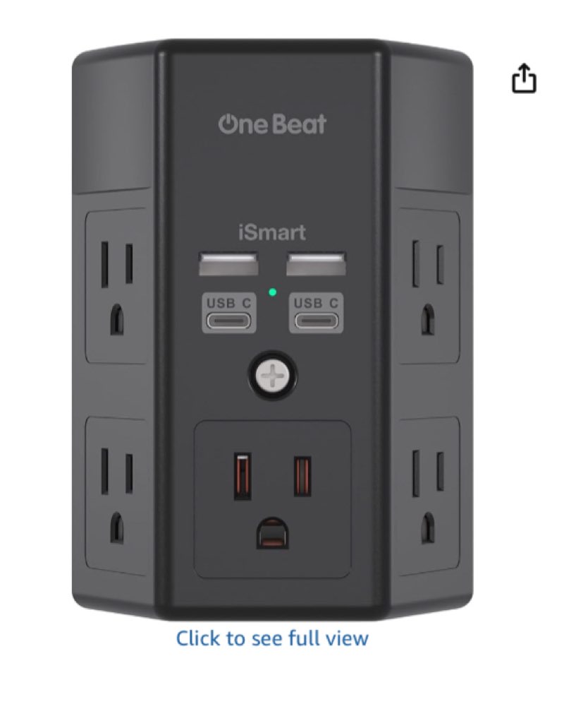 Surge Protector, 5 Outlets Extender with 4 USB Ports(USB C), 3-Side 1680J Power Strip Multi Plug Outlet Expander, USB Wall Charger, Outlet Splitter Adapter Wall Mount for Home Travel Office ETL Listed White
