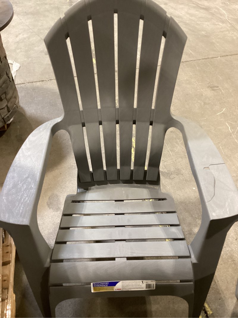 Condition photo showing As Is for adams patio stackable charcoal plastic frame stationary conversation chair with solid seat