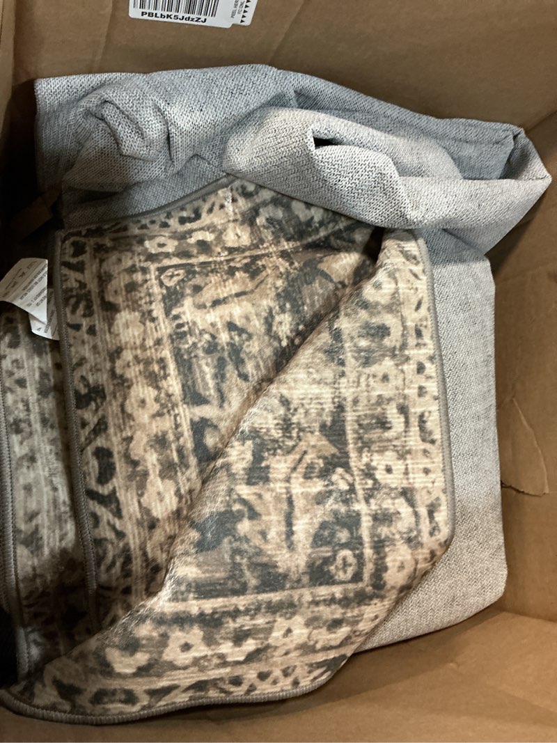 Condition photo showing As Is for 8x10 Area Rug Machine Washable Boho Rug for Living Room,Ultra-Thin Low Pile Carpet,Lightweight Indoor Printed Rug,Non Slip Floral Area Rug for Bedroom, Dining Room, Home Office,Vintage Sage Green Vintage Sage Green 8' x 10' (Rectangular)