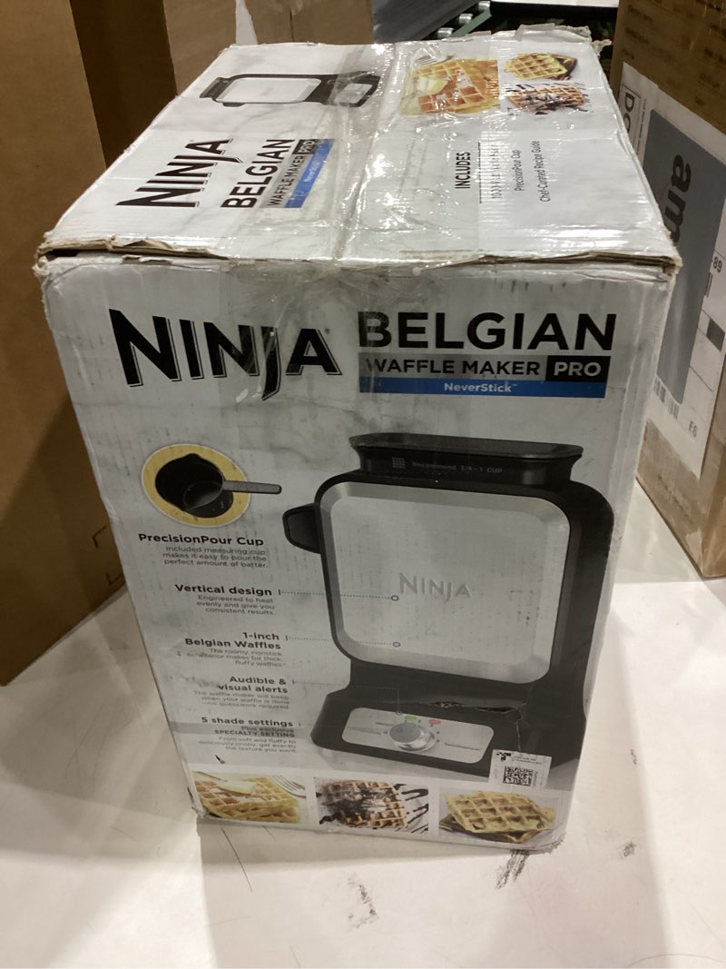 Condition photo showing Good Condition for Ninja BW1001 NeverStick PRO Belgian Waffle Maker, Vertical Design, 5 Shade Settings, with Precision-Pour Cup & Chef-curated Recipe Guide, Black & Silver