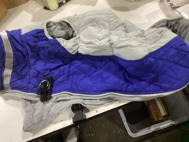 Condition photo showing Good Condition for FUAMEY Dog Coat for Large Dogs,Waterproof Dog Winter Jacket with Harness Built in Puppy Cold Weather Coats Reflective Pet Vest with Zipper Warm Fleece Dogs Snowsuit Windproof Blue XL XL(chest:30in? Blue