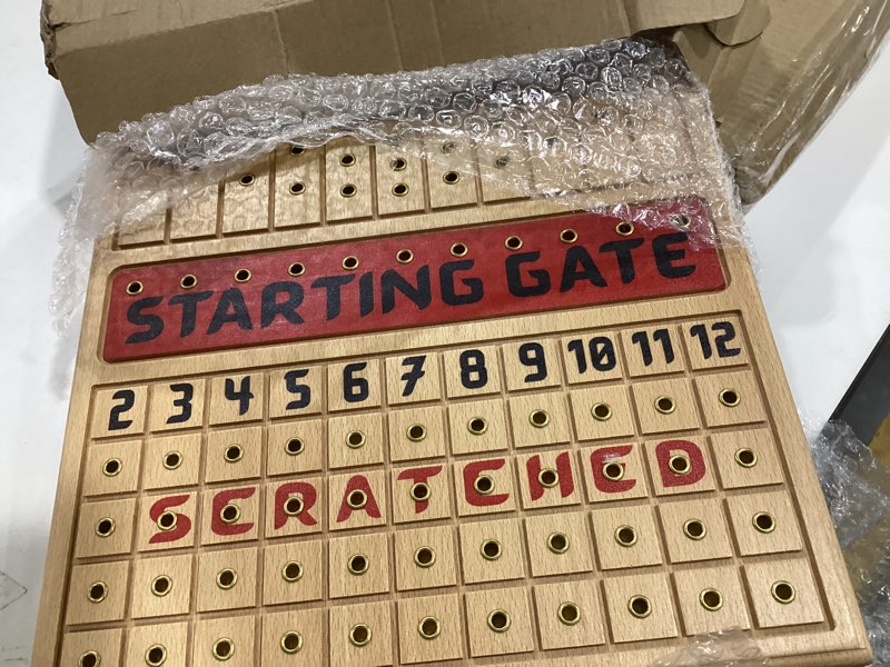 Condition photo showing New/Like New for Horse Racing Game for Adults, Horse Race Board Game with 11 Luxurious Metal Horses (Gold, Silver, Black, Rose Gold), 22” Beech Wood Horse Race Game Board, Dice & Golden Card Included (Beech) Gold, Silver, Black and Bronze