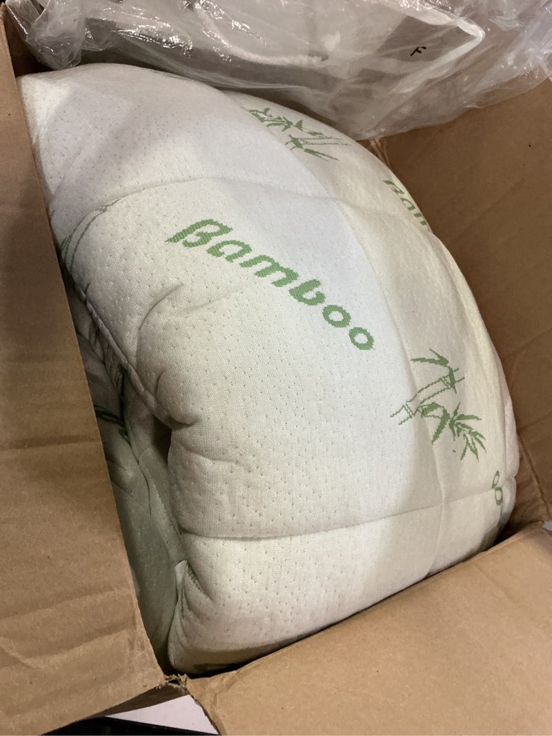 Condition photo showing As Is for Ultra Soft Full Size Mattress Topper - Viscose Made from Bamboo Pillow Top Mattress Pad for Back Pain Relief - Naturally Cooling for Hot Sleepers, Green Green Full