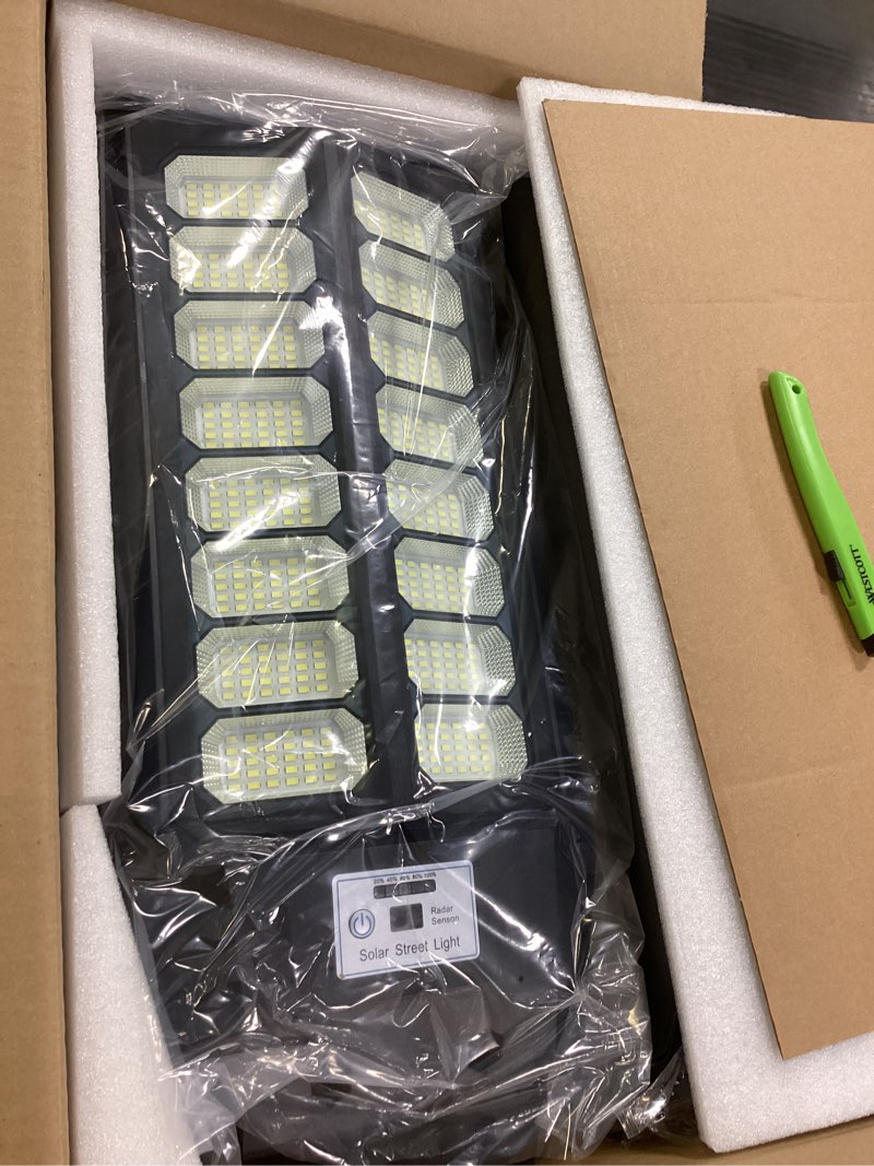 Condition photo showing New/Like New for Deepn Solar Street Light, 8000W Commercial Grade Street Lights, Waterproof Solar Parking Lot Lights Dusk to Dawn Outdoor Lighting LED Security Flood Motion Sensor and Remote Control, 2 Pack