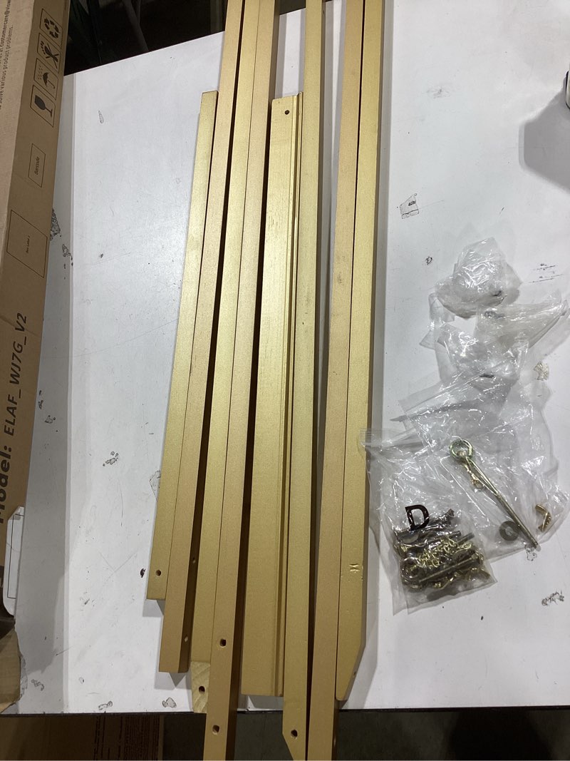 Condition photo showing Good Condition for viswin upgraded 63" gold wooden easel stand for sign, tripod easel for wedding sign stand, welcome board, poster, picture, canvas art easel floor with tray for display & painting