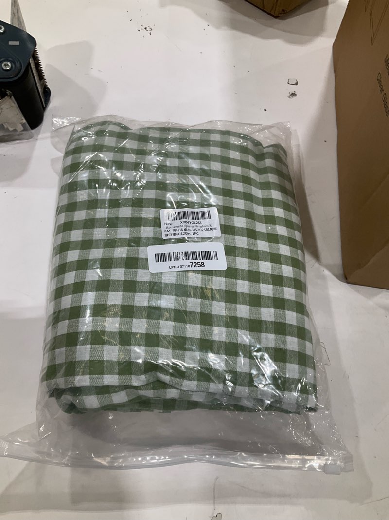 Condition photo showing New/Like New for romanstile gingham ruffled tablecloth rectangle - waterproof linen cotton checkered table cloth, outdoor plaid table cover for picnic, camping, party - 60 x 120 inch, sage sage plaid 60" x 120" (rectangular)