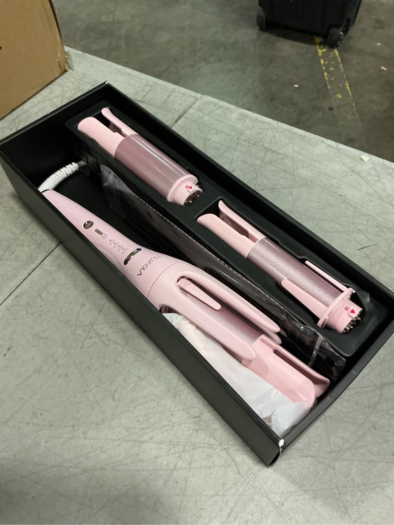 Condition photo showing As Is for 3 in 1 automatic curling iron, hair curlers with 3 curling barrels (1" - 1.25" - 1.5"), rotating curling iron with 3 temp, 2-way rotation, 10s fast heating, anti-scald, dual voltage, pink
