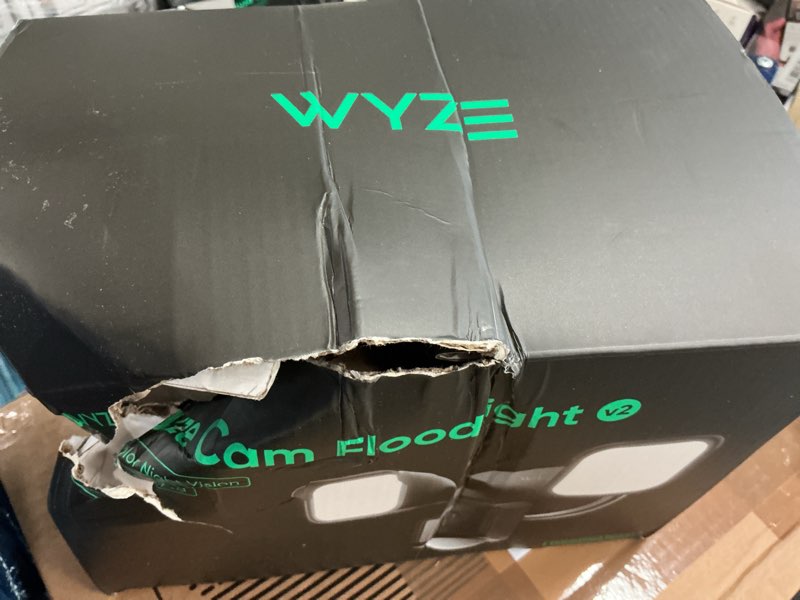 Condition photo showing Good Condition for wyze floodlight camera v2, security camera outdoor, 2k hd with color night vision, 2800-lumen leds, 160° wide view, 105db siren, works with alexa & google assistant, wired, free expert support black floodlight v2 black