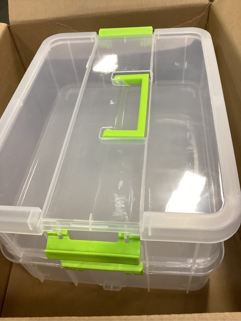 TERGOO 2 Layer Plastic Storage Containers with Lids, Multipurpose Clear Stack & Carry Box, Portable 