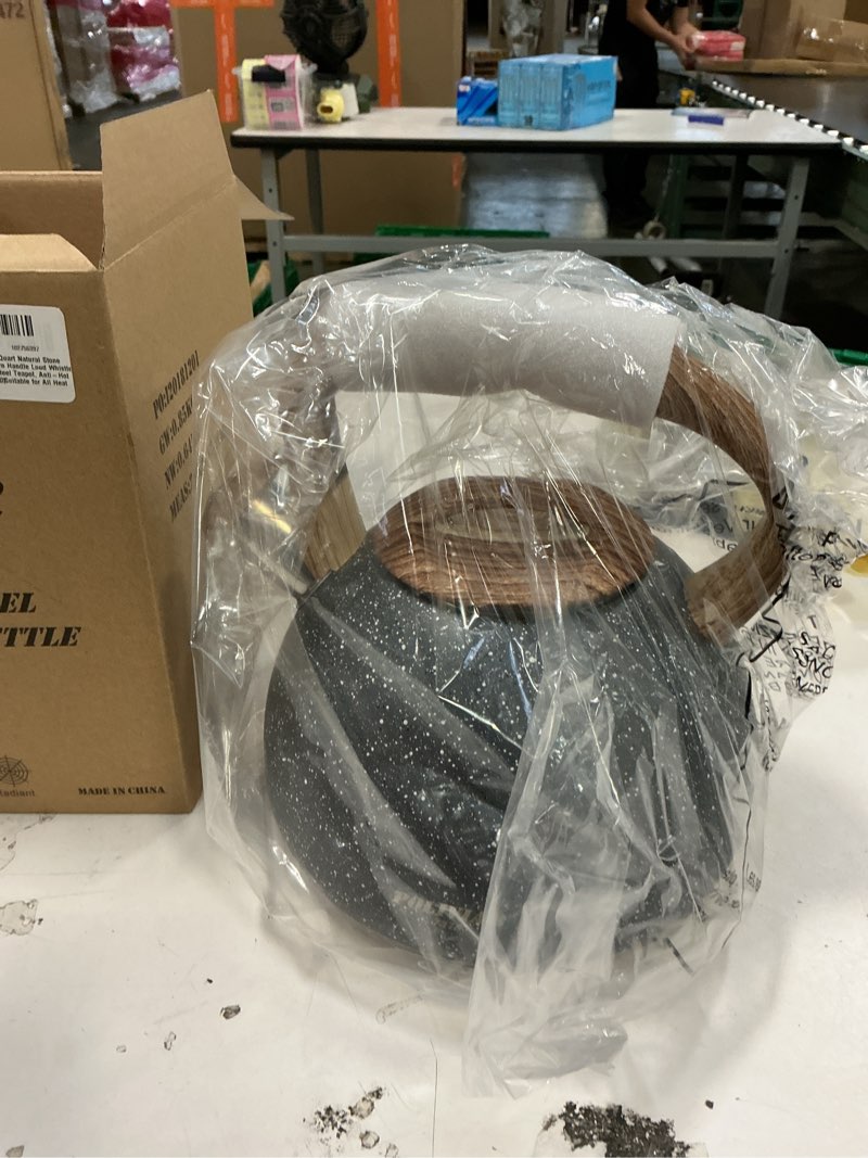 Condition photo showing Good Condition for POLIVIAR Tea Kettle, 2.7 Quart Natural Stone Finish with Wood Pattern Handle Loud Whistle Food Grade Stainless Steel Teapot, Anti-Hot Handle and Anti-Rust, Suitable for All Heat Sources (JX2018-GR20) 2.7 Quarts Gray