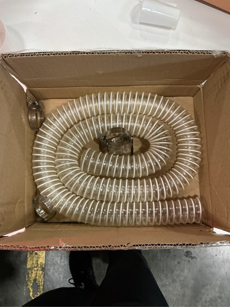 Condition photo showing Good Condition for dust collection hose 1-1/2 in × 5 ft clear flexible pvc fume hose with carbon steel wire for dust collector table saw planer woodworking, lightweight and puncture resistant, with 4 clamps regular design 1.5in-5ft