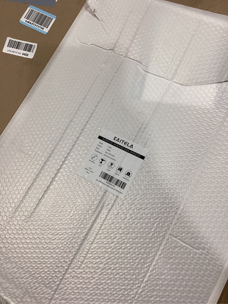 Condition photo showing As Is for Clear Acrylic Sheet 18" x 24" x 1/8" Thick (3mm) Cast Plexiglass Panel Transparent Plastic Board for Craft, Display Projects, Wedding Sign, Laser Cutting, Engrave, Pack of 2 18" x 24", 1/8" Thick 2