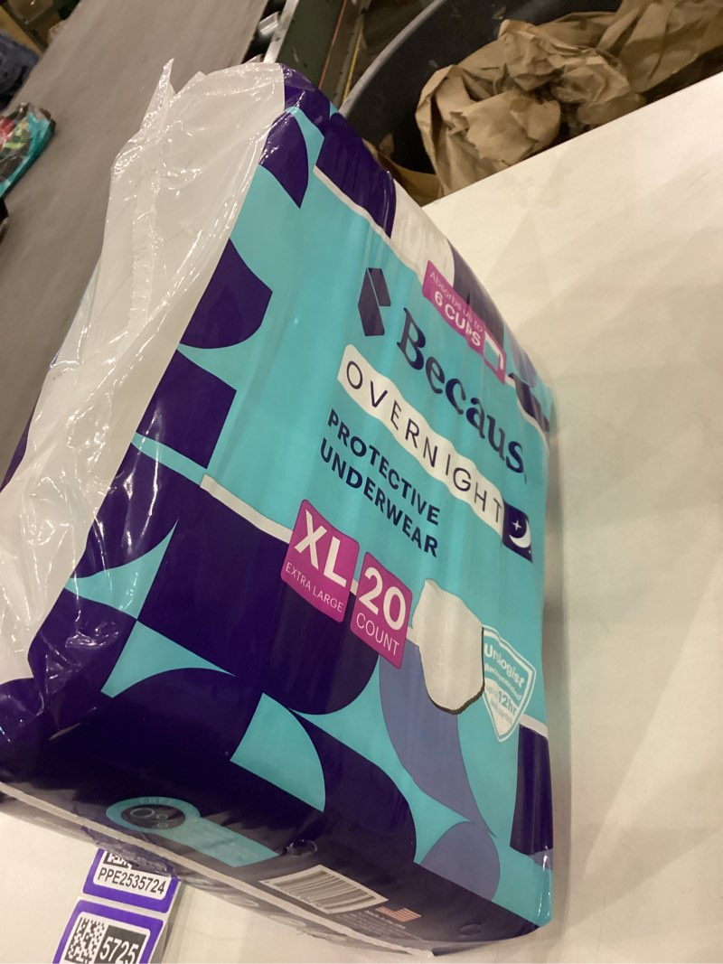 Condition photo showing New/Like New for Because Premium Overnight Plus Incontinence Underwear - White  XL  20 Ct