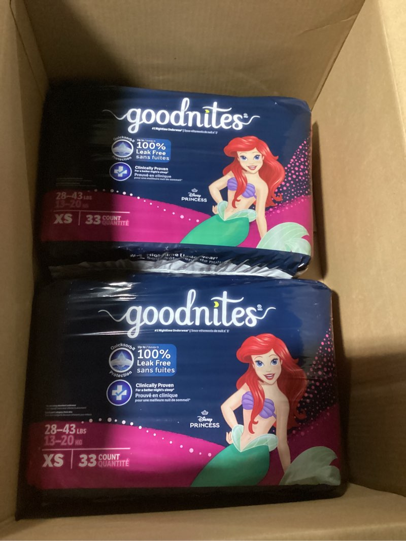 Condition photo showing New/Like New for Goodnites Girls' Nighttime Bedwetting Underwear, Size Extra Small (28-43 lbs), 99 Ct, Packaging May Vary X-Small 99