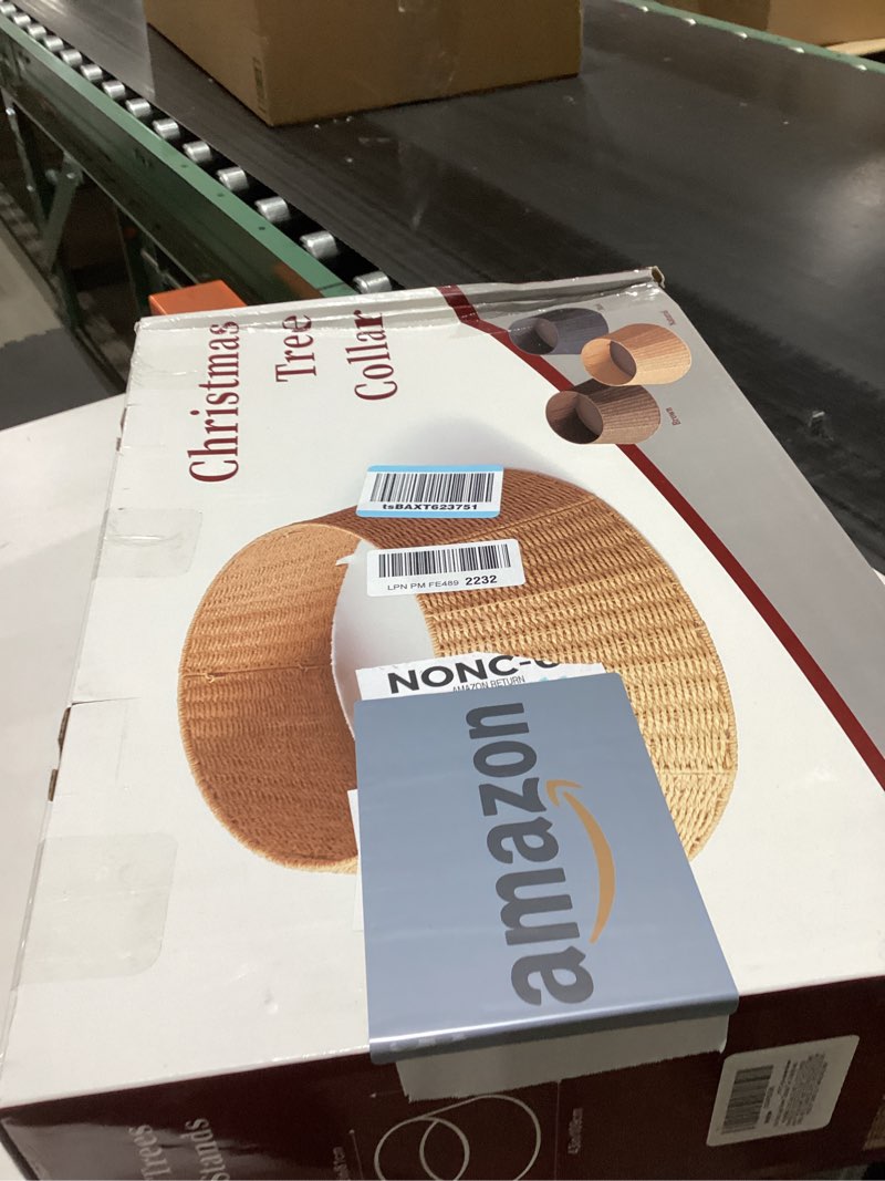 Condition photo showing New/Like New for 42in Extra Large Christmas Tree Collar - Wicker Woven Tree Collars for Artificial Trees - Handmade Rattan Rustic Farmhouse Basket for Tree Base Cover with Cord Cut-Out for 9ft 10ft 12ft Tree (Brown) 42" Brown