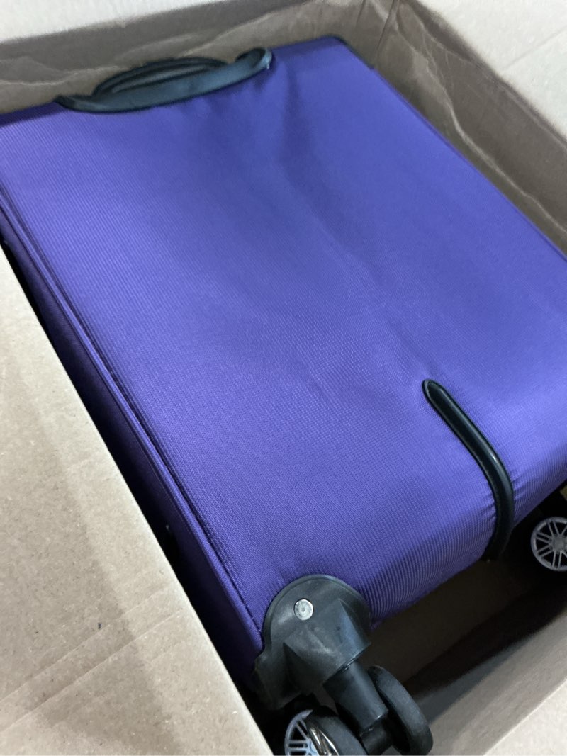 Condition photo showing As Is for traveler's choice lares softside expandable luggage with spinner wheels, purple, carry-on 22-inch carry-on (22-inch) purple