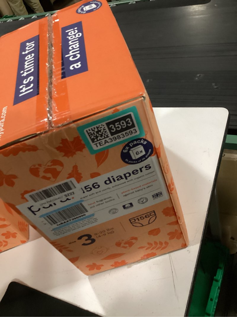 Condition photo showing New/Like New for pura hypoallergenic diapers, size 3 (9-20 lbs) monthly pack, overnight, up to 12 hours leak protection, suitable for sensitive skin, tcf, super soft organic cotton, 6 packs of 26 (156 baby diapers) size 3 156