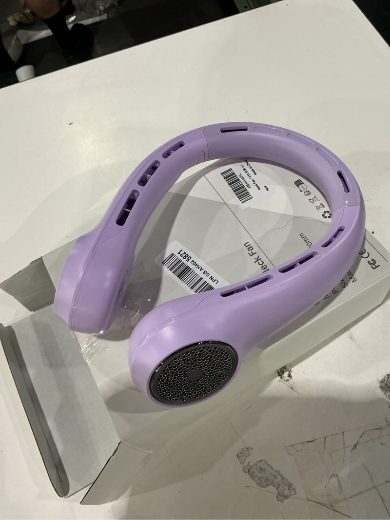 Condition photo showing Good Condition for portable neck fan with 4000mah rechargeable battery & led display, personal cooler for women/men, 3-speed bladeless 360° cooling fans, stylish gift for gym/travel/office,light purple