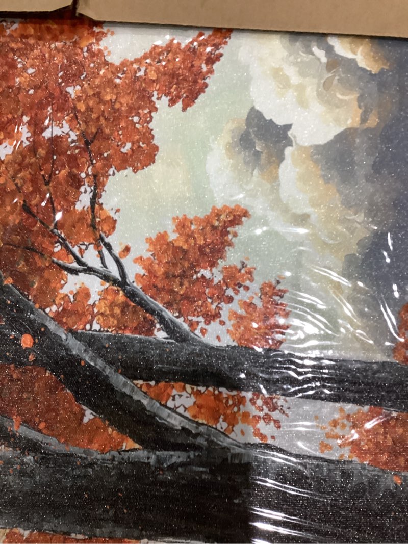 QZQCBLC Farmhouse Wall Art, White Clouds Orange Trees Landscape Pictures Rustic Cabin Painting Frame