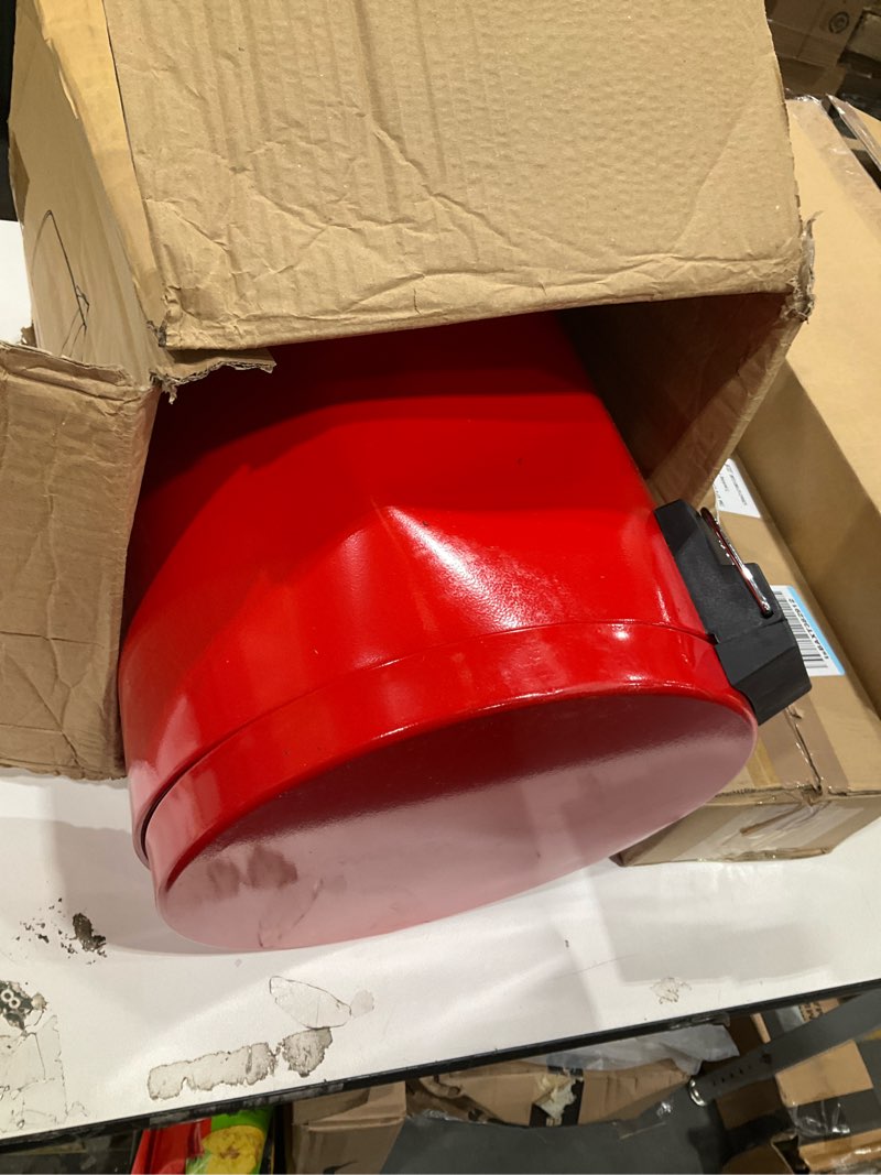 Condition photo showing Good Condition for geetery 6 gallon galvanized steel oily waste can 16" x 12" red metal waste container safety can with galvanized steel liner, foot operated self-closing lid for flammable solvents/thinners/oil rags