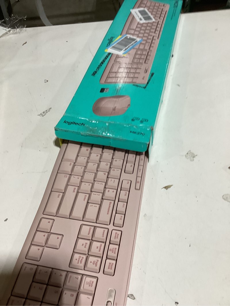 Condition photo showing As Is for Logitech MK270 Wireless Keyboard and Mouse Combo for Windows, 2.4 GHz, 8 Multimedia Keys, PC, Laptop, Wireless Keyboard Compact Mouse Combo - Rose Rose 1 Pack Combo