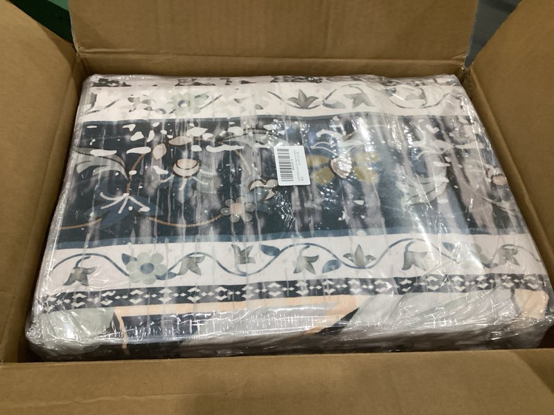 Condition photo showing New/Like New for rushuffy 8x10 washable rug for living room, non-slip large boho vintage print pattern carpet for bedroom dorm dining room farmhouse nursery home office, grey white grey white 8' x 10' (rectangular)