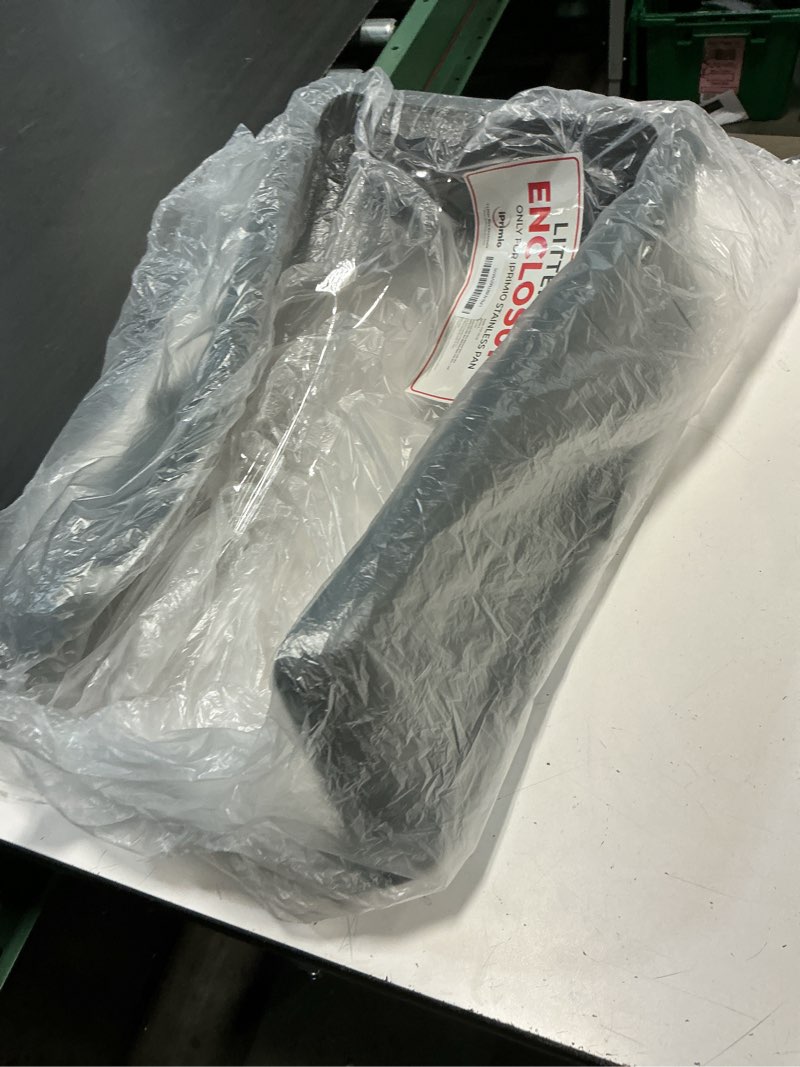 Condition photo showing As Is for iprimio xl cat litter box enclosure - 23\"x15\"x6\" stainless steel litter enclosure for big cats - cat litter box lid only design for use with xl pans - patent pending cover only enclosure only xl - enclosure cover only (stainless steel)