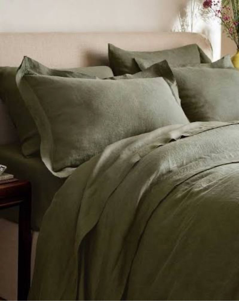 quince linen duvet cover set king olive