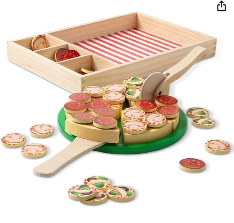 Melissa & Doug Wooden Pizza Party Play Set, 36 Self-Stick Toppings, Pizza Toy Kitchen Set & Play Kitchen Accessories, Preschool Toys for Boys & Girls 3+ Similar to the photo