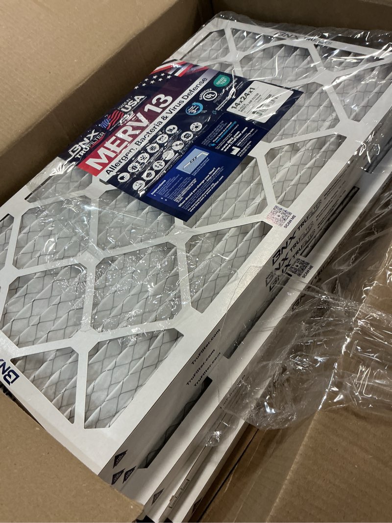 Condition photo showing Good Condition for bnx trufilter 14x24x1 air filter merv 13 (6-pack) - made in usa - electrostatic pleated air conditioner hvac ac furnace filters for allergies, pollen, mold, bacteria, smoke, allergen, mpr 1900 fpr 10 14x24x1 6-pack
