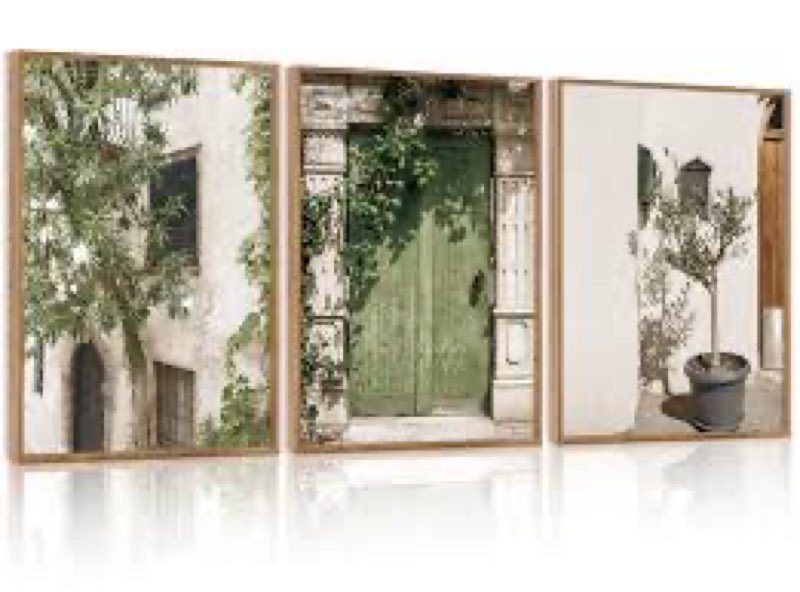 CHDITB Vintage Italy City Landscape Framed Canvas Wall Art Set, Mediterranean Door Wall Decor, Olive