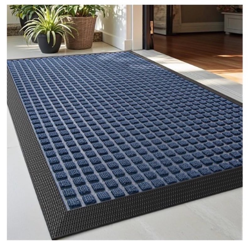 (unknown size)dexi front door mat outside entrance, rubber entry doormat heavy duty, welcome mats non slip for inside house floor entryway back doors exterior patio,squares blue