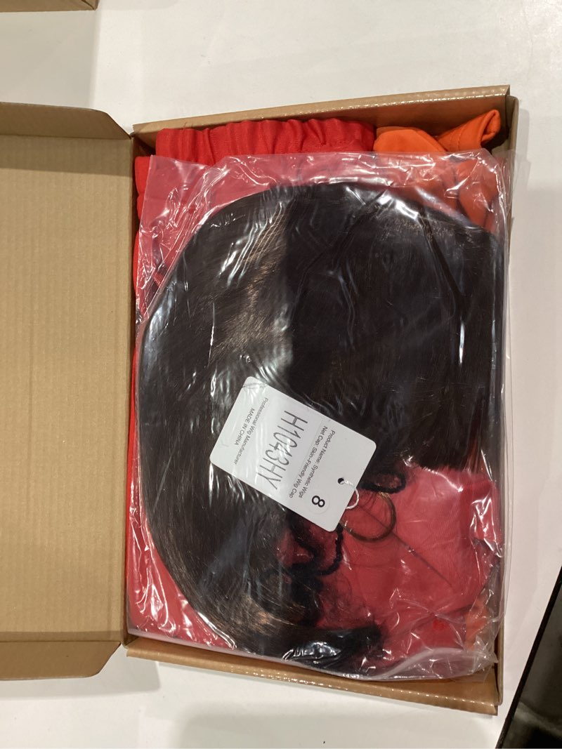 Condition photo showing New/Like New for Kids Velma Costume Girls Halloween Costume Deluxe Cosplay Outfits Red Skirt Wig Magnifier Glasses Socks Accessories Velma Costume Kids 130 (7-8 Years)