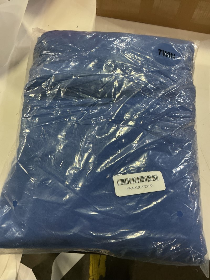 Condition photo showing New/Like New for sweet home collection 5 piece comforter set bag solid color all season soft down alternative blanket & luxurious microfiber bed sheets, royal blue, twin royal blue twin