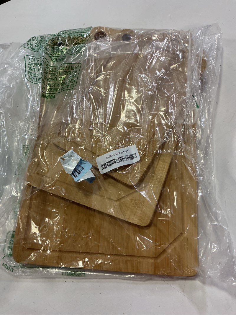 Condition photo showing Good Condition for Kitsure Bamboo Cutting Board - Multi-Sizes Wooden Cutting Boards for Kitchen, Convenient Kitchen Essentials with Deep Juice Grooves, Natural Cutting Board for Chopping & Serving, 3 Pack L + S + XS