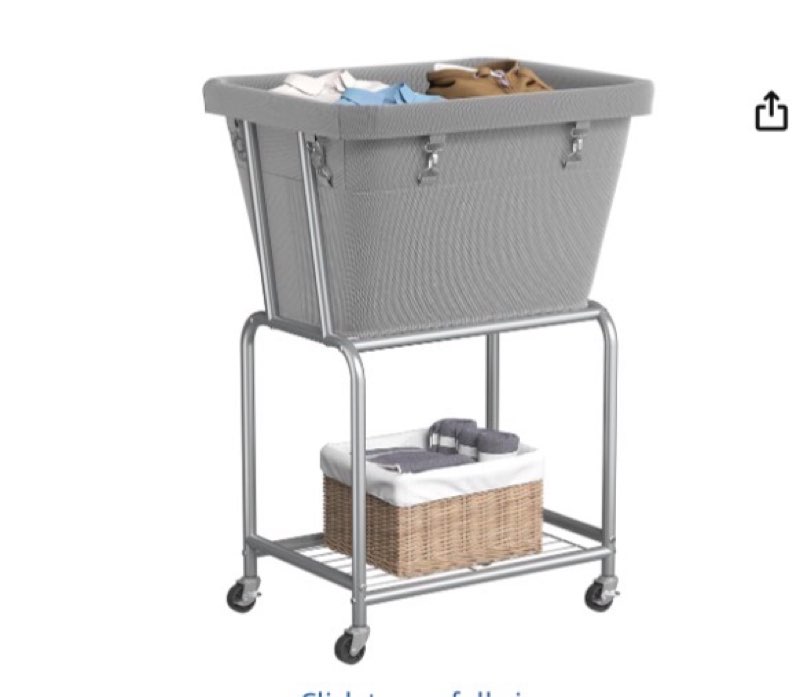 (Incomplete)ELYKEN Laundry Cart with Wheels, Rolling Laundry Hamper with Removable Bag and Shelf, Metal Frame La