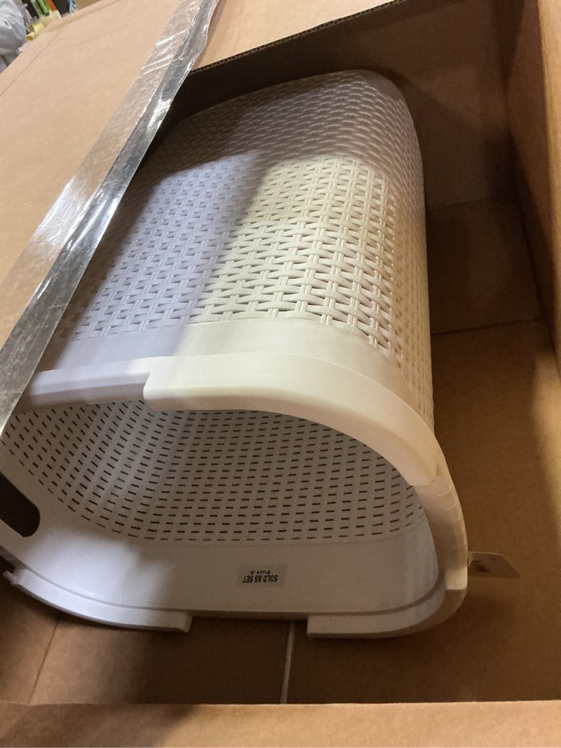 Condition photo showing New/Like New for Mind Reader Slim Laundry Hamper with Lid, 60L Clothes Basket, Premium Wicker Design, Plastic, White