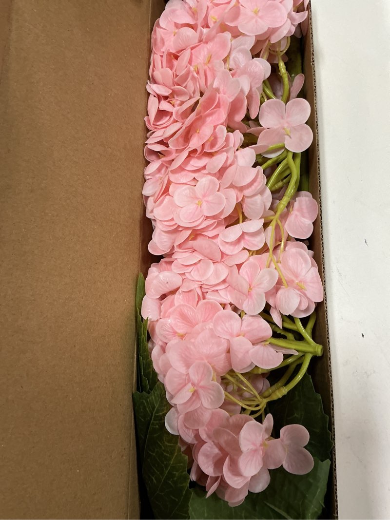 Condition photo showing Good Condition for waipfaru 21" real touch hydrangea artificial flowers with long stem & leaves, full latex faux hydrangea flowers for home decor party floral arrangements wedding bouquets centerpieces(pink, 3pcs) pink 3pcs