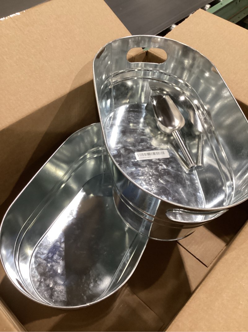 Condition photo showing Good Condition for 4pcs 4 gallon galvanized ice bucket large galvanized tub with scoops ice bucket for parties mimosa bar supplies with carry handles metal beverage tub for champagne cocktails beer drink wine silver