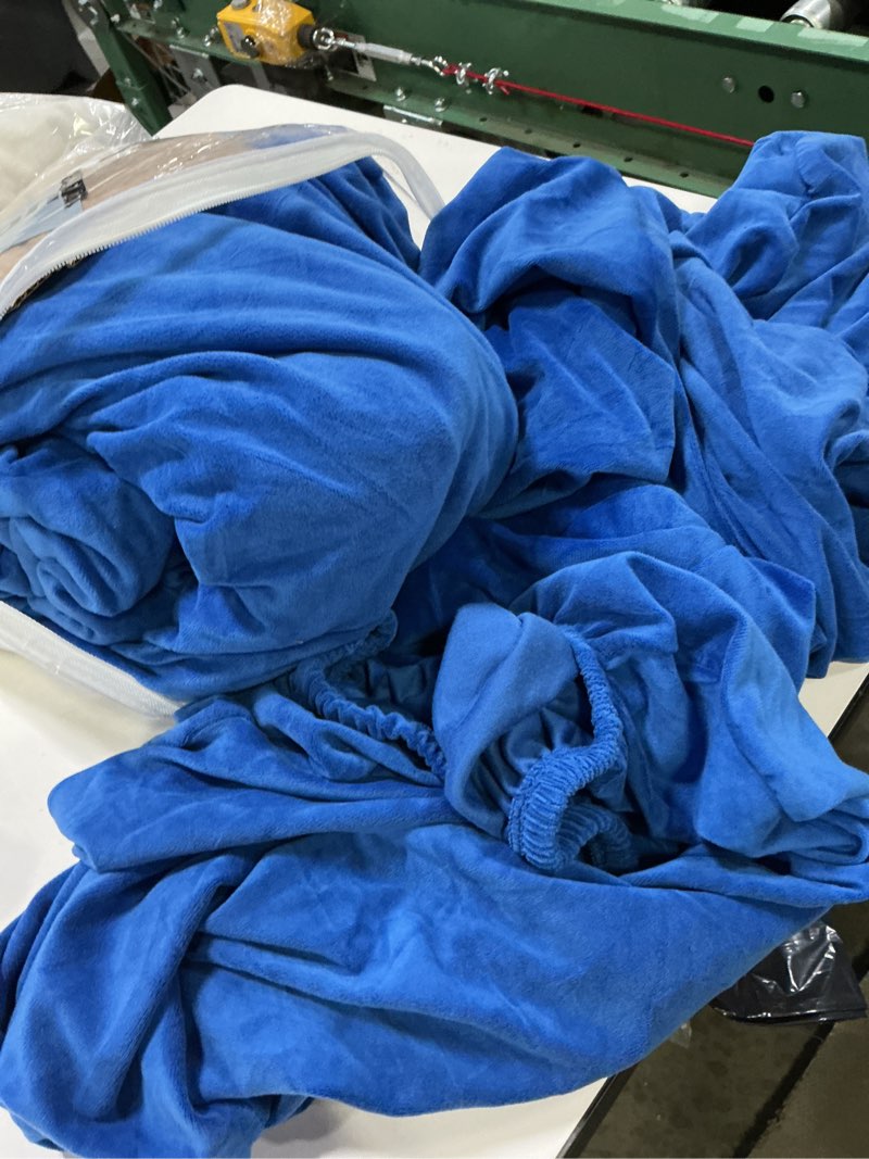 Condition photo showing Good Condition for (Incomplete)WEERRW 4 Pieces Velvet High Stretch Couch Covers for 3 Cushion Couch Sofa Slipcovers, Washable Furniture Protector with Non Slip Elastic Bottom, Feature Soft and Thick Plush Fabric, Royal Blue, Large