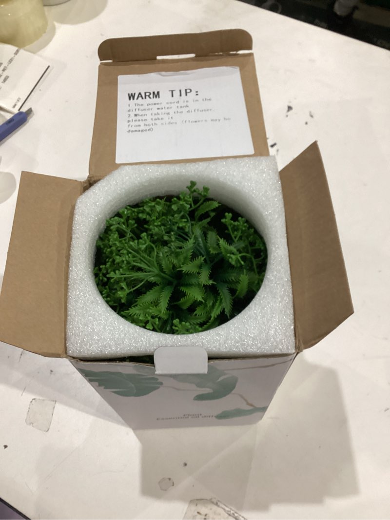 Condition photo showing As Is for Essential Oil Diffuser, 150 ml Aromatherapy Diffuser, Green Leaf Diffuser for Essential Oils, Oil Diffuser for Bedroom Home Office, Waterless Auto Shut-Off, Super Quiet