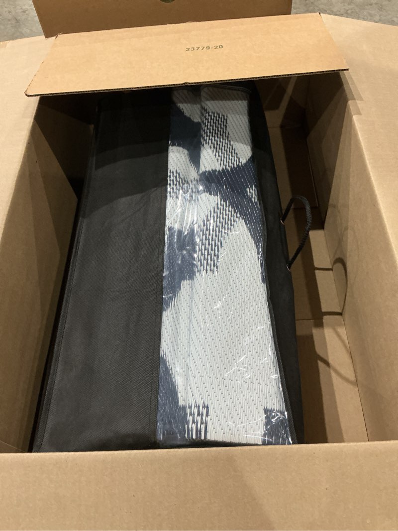 Condition photo showing Good Condition for olanly reversible outdoor rug 9x12 ft clearance, waterproof outdoor plastic straw rug with interlacing pattern, rv mat for patio, camping, balcony, deck, backyard, navy & white navy blue & white braided 9' x 12' (rectangular)