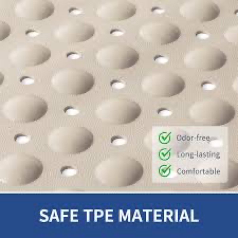 OTHWAY Extra Large Shower Mat 47"x 32", TPE Non Slip Shower Mat for Shower Stall, Inside Walk in Shower Mats with Drain Holes Suction Cups, Anti-Slip for Elderly Kids (Apricot)