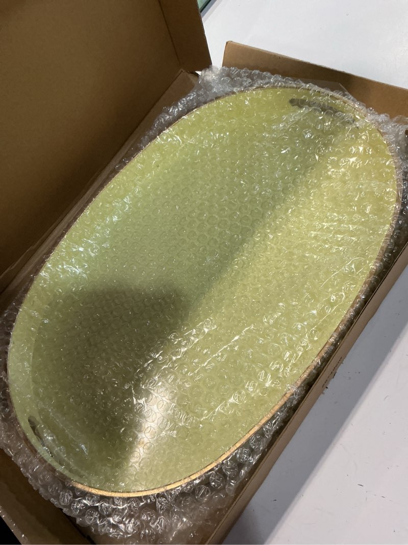 Condition photo showing Good Condition for spsyrine yellow plastic serving tray for ottoman, coffee table, oval decorative tray for entertaining, outdoor, living room, home decor oval yellow 15.5" x 10.6" x 1.4"