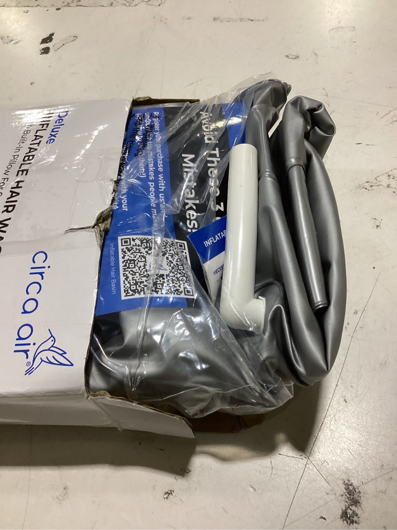 Condition photo showing As Is for circa air inflatable hair washing basin for bedridden - wash hair in bed with shampoo basin. portable shampoo bowl with pillow for extra comfort. the perfect inflatable sink for locs detox silver