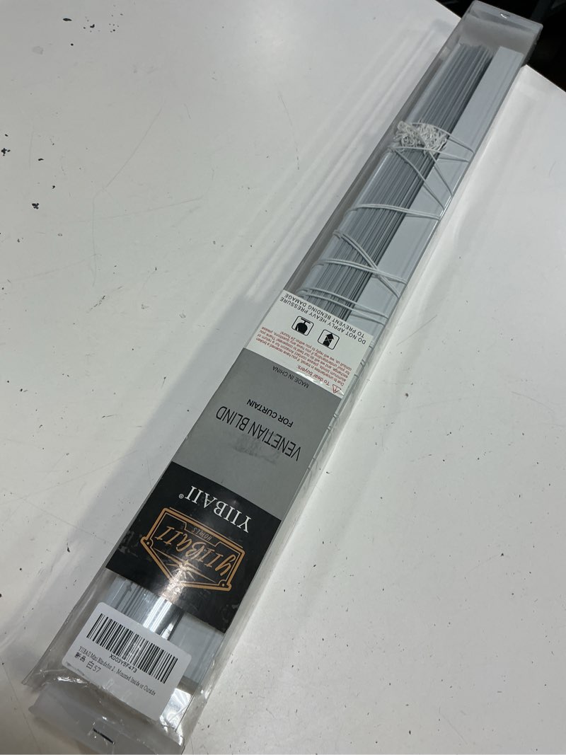 Condition photo showing As Is for yiibaii mini blinds suitable for 23" w x 64" h windows 1" aluminum horizontal venetian blinds darkening with rope and pole can mounted inside or outside white 23"w x 64"h