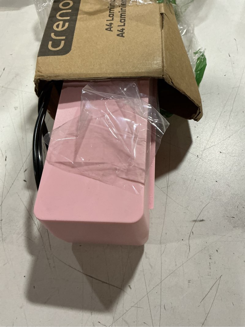 Condition photo showing As Is for crenova a4 laminator machine 4 in 1 personal desktop hot & cold with 10 laminating pouches no bubbles 9 inch thermal laminator for home office school business use pink