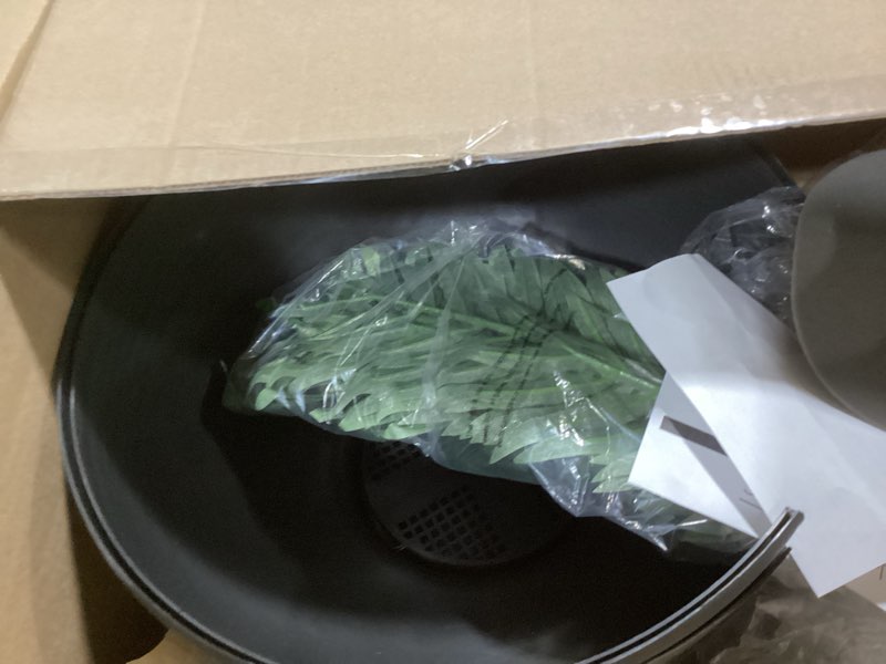 Condition photo showing Good Condition for Good Pet Stuff Hidden Cat Litter Box Enclosure with Artificial Plant, Decorative Round Planter, Removable Tray, Charcoal Filter Odor Control, Easy-to-Clean, Made in USA, Essentials Kit, Black Original Round Essentials Kit Black Suede